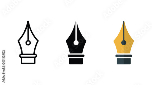 Three different fountain pen nibs for writing instruments  various designs