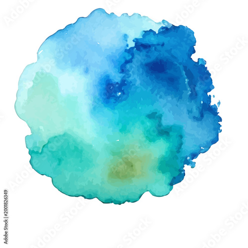 Abstract watercolor painting of a blue earth-like sphere floating in space with soft natural colors and a dreamy glass-like appearance