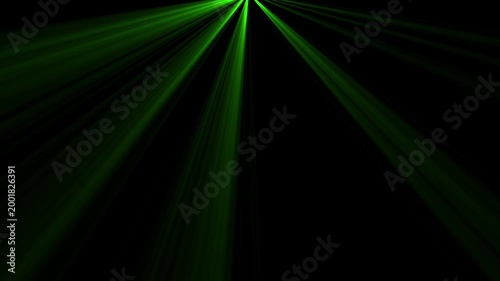 Green light rays overlay, abstract glowing beam effect on black background, for motion