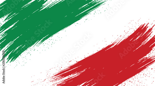 Abstract Brush Stroke Graphic Background with Green White and Red National Colors and Grunge Splatter Texture