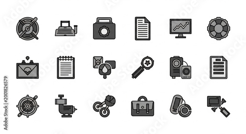 Collection of Business and Finance Icons in Monochrome Style.