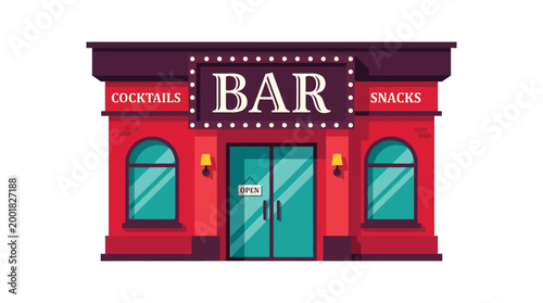 Generic Restaurant Bar Facade with Cocktails and Snacks Signage Isolated on White for Business Promotion Graphics