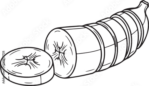 Sliced banana with one disc isolated on white background