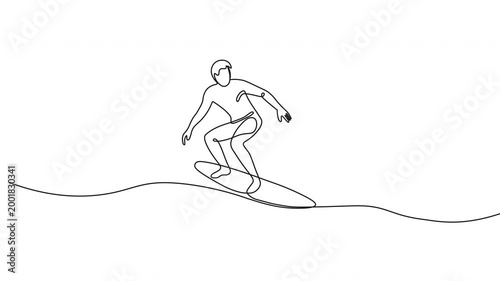 Continuous One Line Drawing Animation of Surfer Riding a Wave – Minimalist Surfing Animation