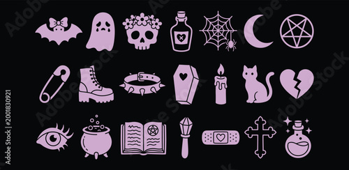 Pastel Goth Vector Icon Set for Aesthetic Alternative Fashion and Digital Design