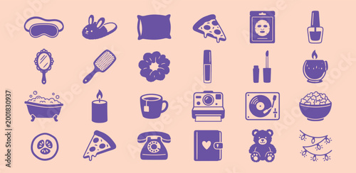 Self care icons for sleepover and wellness lifestyle branding
