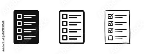 Checklist Icons Set in Solid Outline and Doodle Styles - Task Management and To-Do List Concept