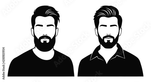 two men with beards and different hairstyles silhouette high quality