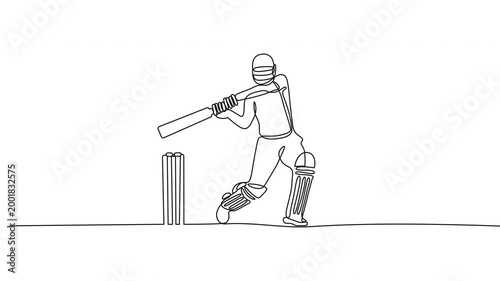 Cricket Batting Animation Continuous One Line Drawing Animation Art