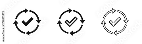 Refresh and Update Process Icon Set with Checkmark and Circular Arrows