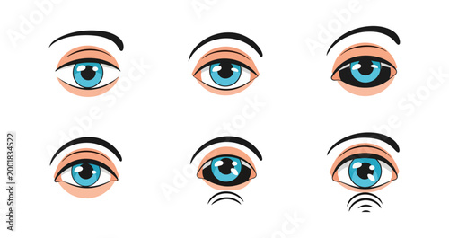 Eyes illustrations with different gazes and expressions on black background