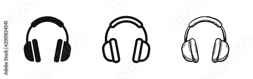Audio Headphones Music and Podcast Icon Set in Three Different Styles