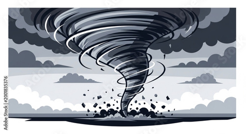 Powerful Tornado Twisting Over Open Landscape.