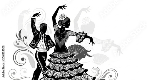 Elegant Flamenco Dancers Performing Traditional Dance.