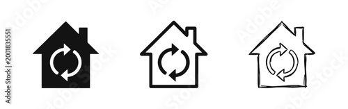 Real Estate Cycle and House Renovation Icon Set with Home and Refresh Arrows