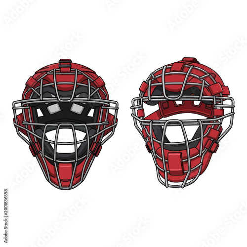 Canvas Print Red Hockey Goalie Mask Front and Side View Isolated