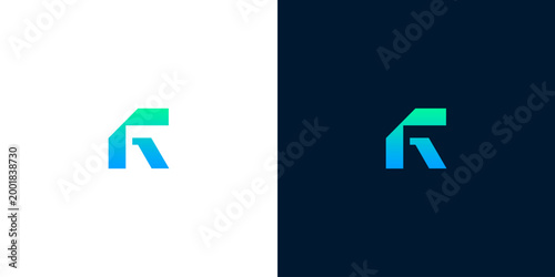 Modern and clean letter R logo design featuring a vibrant blue-green gradient, creating a dynamic symbol for innovative technology, finance, or real estate companies