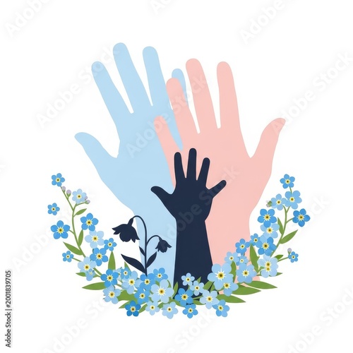 National Missing Childrens Day hands with forget me nots illustration