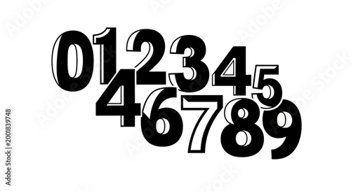 Numbers Sequence: A visually striking arrangement of numbers from zero to nine, designed with bold fonts. Displaying the art of numerical precision and mathematical concepts.