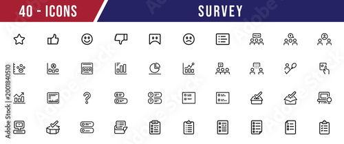 Survey and Feedback Line Icons Set.  Rating, Questionnaire, Data Analysis Outline Icons