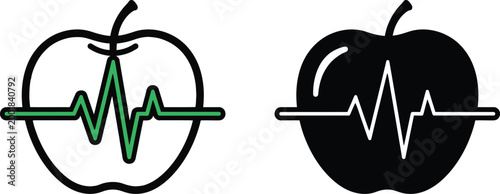 Vector illustration icon of an apple and dumbbells representing health and fitness design