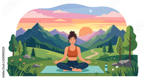 Woman in yoga lotus position meditating.