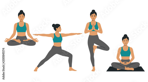 Women in various yoga poses sequence.