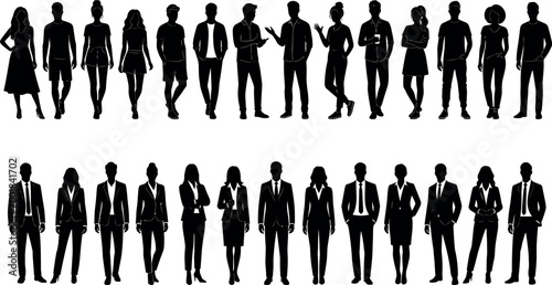 Large collection of diverse people silhouettes featuring men and women in casual clothing and professional business suitsLarge collection of diverse people silhouettes featuring men