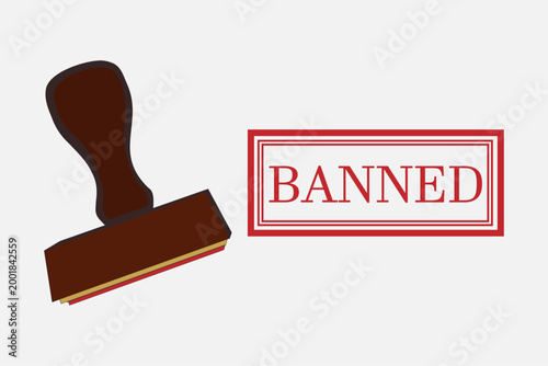 Fotografie banned red rubber stamp and wooden stamper