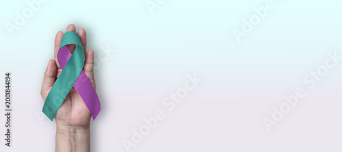 Konstfotografi Teal purple ribbon awareness for Sexual Assault, Domestic Violence, World Suicid