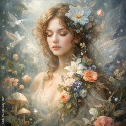 botanical surreal dreamscape ethereal portrait