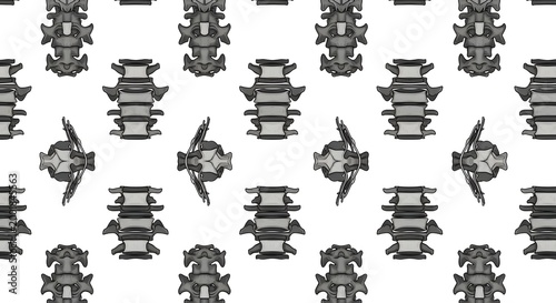 Abstract repeated pattern of grayscale shapes on a white background