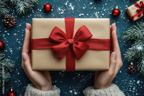 Christmas and New Year Greeting Banner with Festive Gift