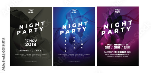 Night dance party music night poster template. Electro retro style concert disco club party event flyer invitation	