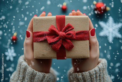 Christmas and New Year Greeting Banner with Festive Gift