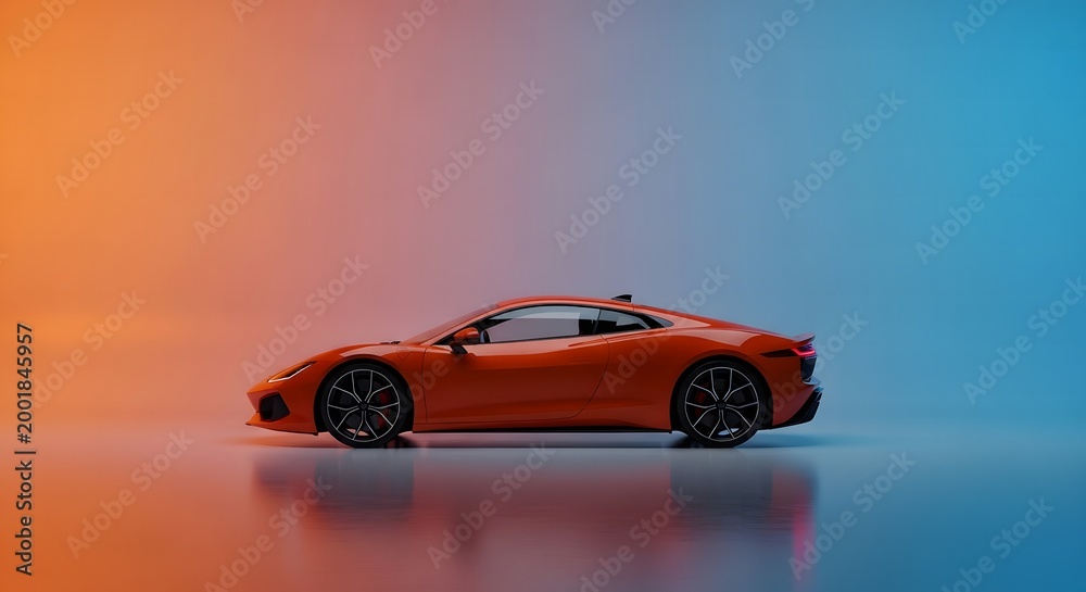 Fototapeta premium Sleek Red Sports Car on Reflective Surface, Gradient Light