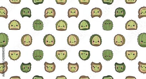 Cartoon avocado pattern repeating design on white background food illustration