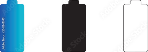 Set of Gradient Blue, Black and White Battery Icons Isolated on White Background, Minimal Charging Symbol Collection
