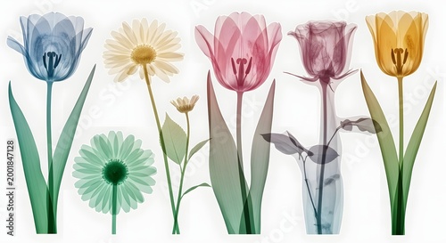 Floral radiance botanical studies of diverse flower species on white