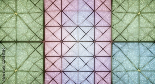 Geometric pattern of intersecting lines and colored squares abstract background