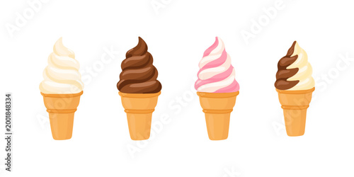 italian soft ice cream cone set assorted flavors isolated