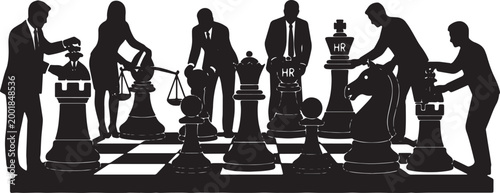 Photos Black Solid Managing Director Arranging Chess Silhouettes Set of Six on White Ba