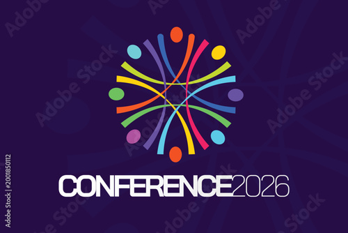 Vibrant conference 2026 logo with abstract people and colorful lines forming a networking symbol, ideal for corporate events, leadership summits, and business meetings