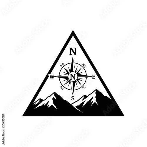 Mountain Compass Triangle Logo: Adventure, Exploration, Navigation, Outdoors, Travel