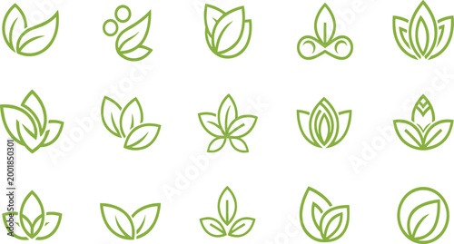 Minimalist Leaf Logo Vector Set Featuring Green Leaf Designs, Organic Shapes, and Eco-Friendly Emblems for Digital Design.