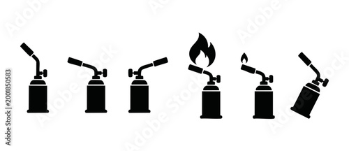 Schilderij op canvas Blowtorch icon set, welding gas torch tool silhouette collection for constructio