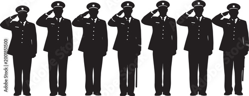 Tableau sur toile Black Solid Military Commanders Sharp Salute Silhouettes Set of Six on White Bac