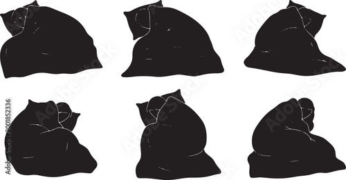 Foto Black Solid Heavy Blanket Sleeping Silhouettes Set of Six on White Background