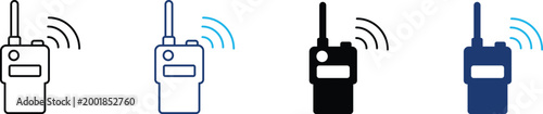 Walkie talkie icon showing professional portable radio communication and wireless two way transmission. Professional illustration for security team coordination, emergency response signaling.