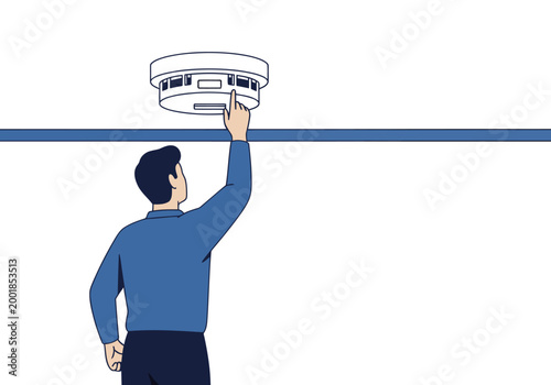 A technician inspects a smoke detector, demonstrating safety protocol. Clean, modern illustration with a focused composition. Ideal for safety awareness campaigns.